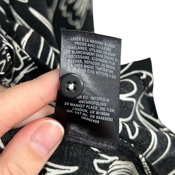 Maeve Anthropologie Black & White Bird Print V Neck Button Up Top Womens 4 - Picture 5 of 6